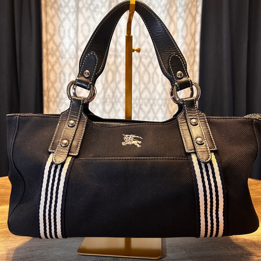 082. Burberry Blue Label Black Canvas Tote with COA - Picture 1 of 15